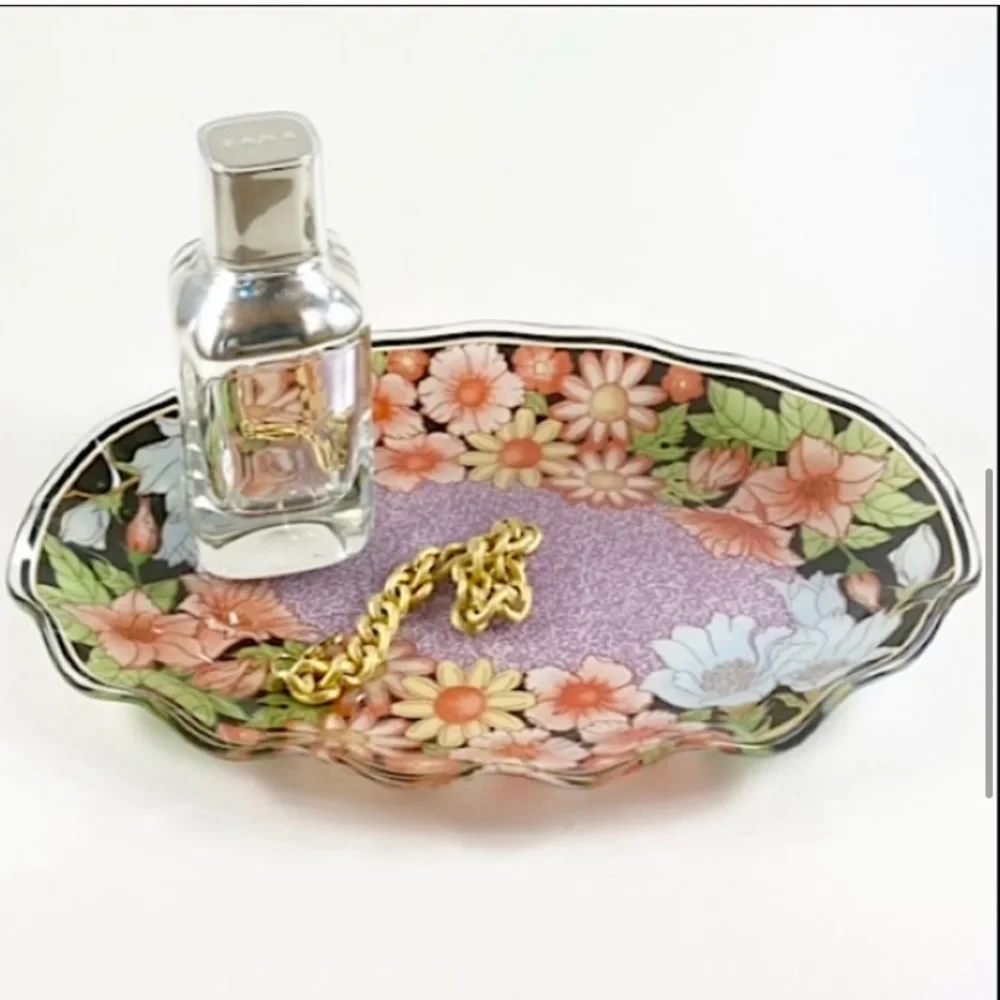 Glass floral vanity trinket tray (1/2)